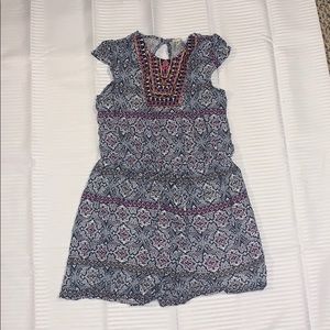 Youth blue and white romper with front waist tie